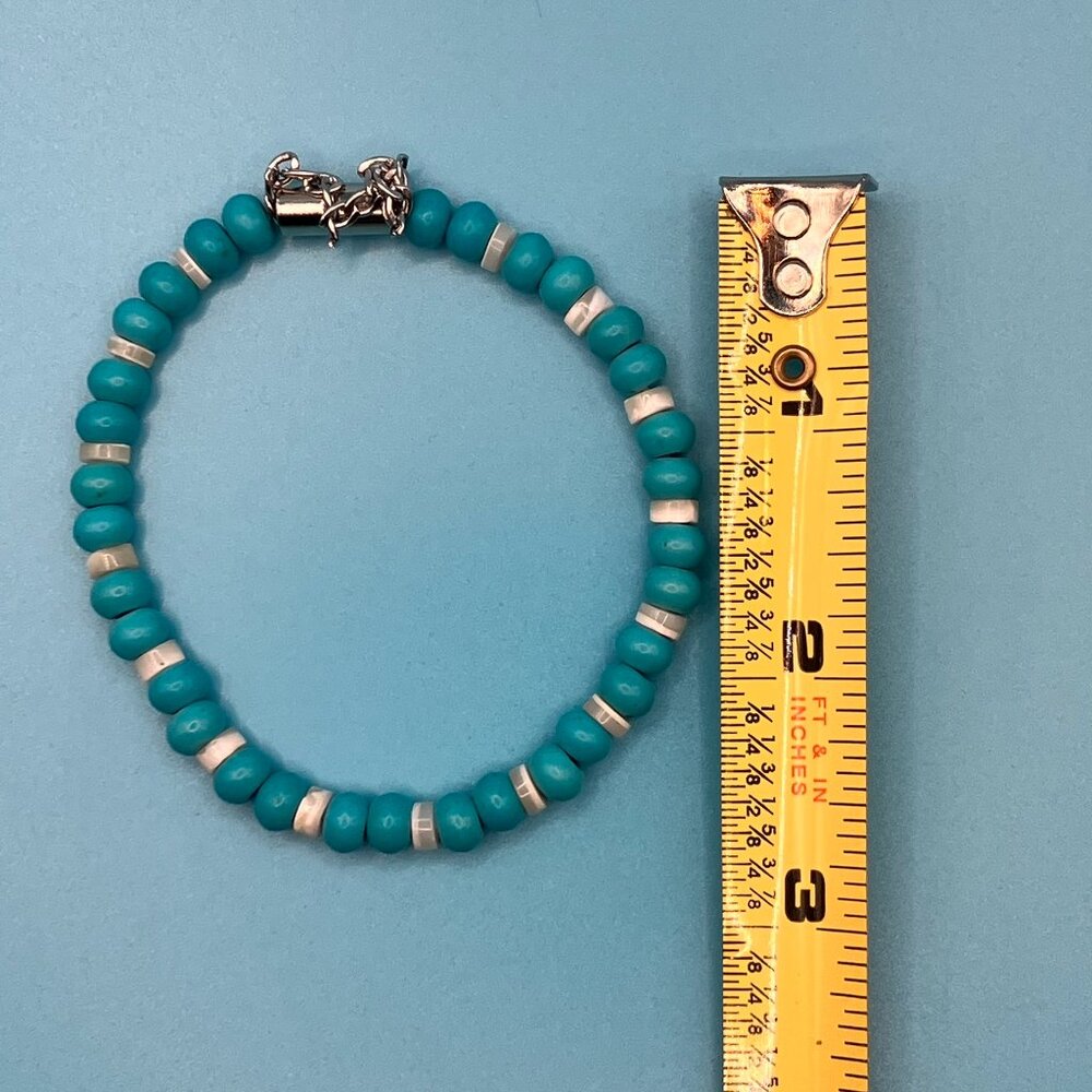 Turquoise and Genuine Mother of Pearl Shell Bracelet 7.25 inches Handmade NEW